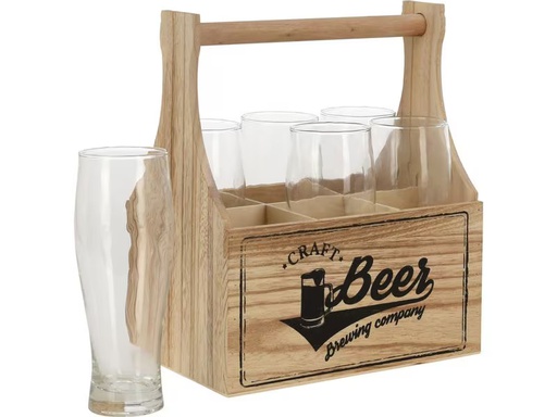 [90339662 1681329] FURBER Bierglas Halter mit 6 Gläser 400 ml, 1 Stück, Transparent
