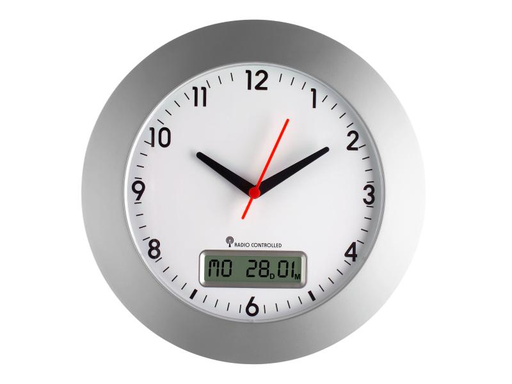 [90054128 90924] TFA Dostmann Funk-Wanduhr Ø 30 cm, Silber