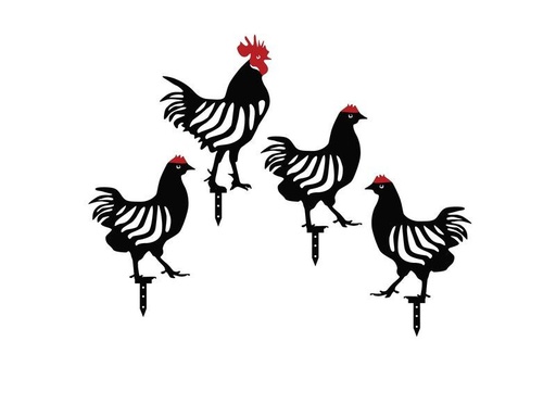 [90340775 1683033] Wallxpert Gartenstecker Huhn 33 cm, 4er Set, Schwarz