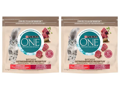 [90344608 1701678] Purina ONE Trockenfutter Grain Free Adult Rind, 2 x 1.1 kg