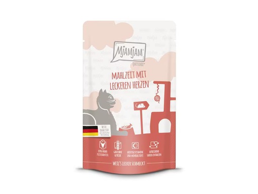 [90344691 1632330] Mjamjam Nassfutter Quetschie Mahlzeit mit Herzen, 125 g