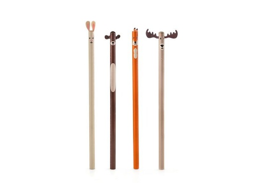 [90344922 1698021] Kikkerland Bleistift Woodland 4 Stück, Mehrfarbig