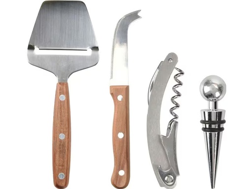 [90346471 1685678] FURBER Wein und Käse Servierset, 4-teilig Braun/Silber