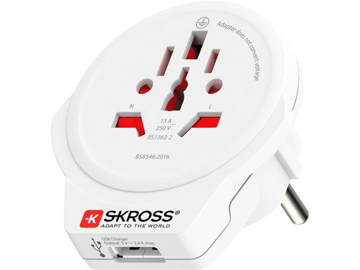 [90346800 1216705] SKROSS Reiseadapter World – EU mit USB Ladegerät