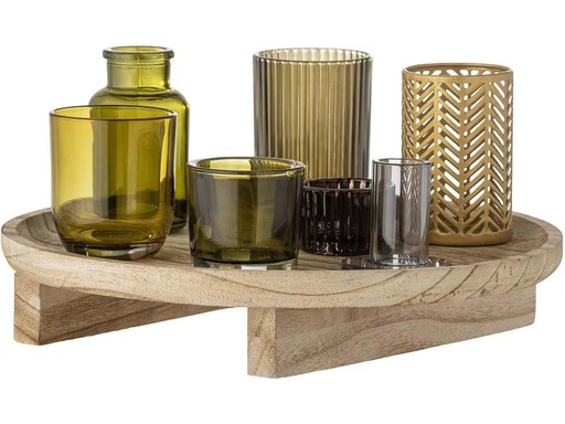 [90348279 1462819] Bloomingville Windlicht Sanga 8er Set, Glas/Holz, Grün