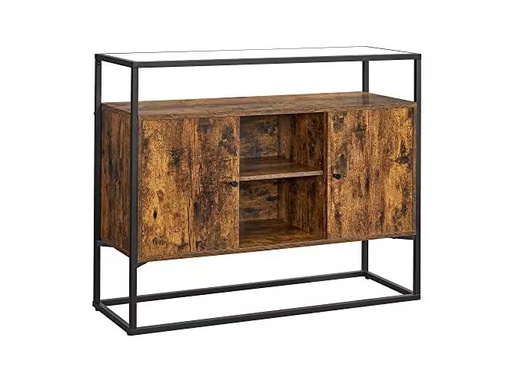 [90350074 1706249] VASAGLE Kommode mit Glasoberfläche 100 x 35 x 80 cm, Braun/Schwarz