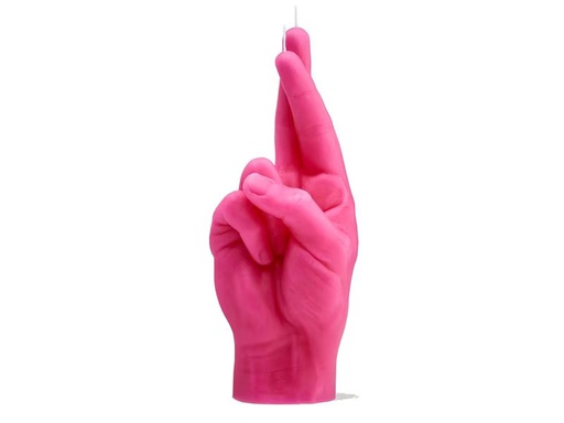 [90350679 1719498] Mandatus Kerze Crossed Fingers Candle Hand, Pink