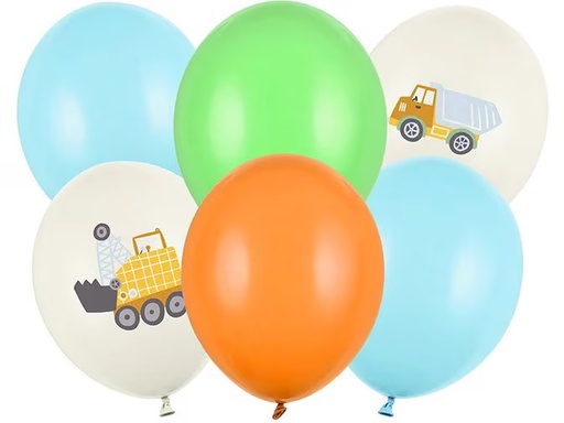 [90350734 1706072] Partydeco Luftballon Ballon Baufahrzeuge Ø 30 cm, 6 Stück, Mehrfarbig