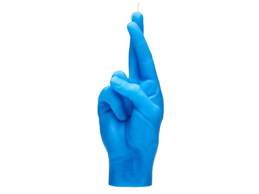 [90350850 1719497] Mandatus Kerze Crossed Fingers Candle Hand, Blau