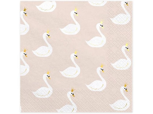 [90350925 1706074] Partydeco Papierservietten Lovely Swan Rosa, 33 x 33 cm, 20 Stück