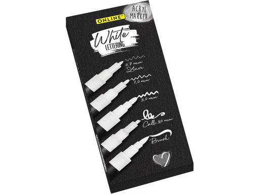 [90351284 1708889] Online Fineliner Lettering 5er Set, Weiss