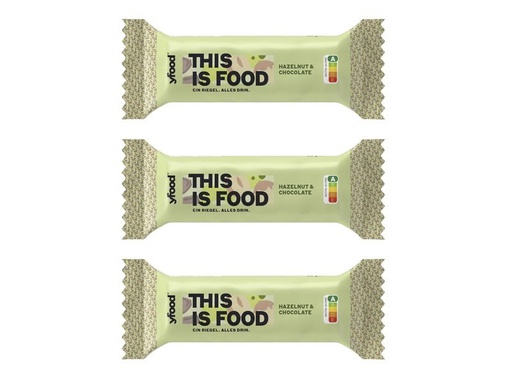 [90351360 1724487] YFOOD Riegel Hazelnut and Chocolate 3 x 60 g