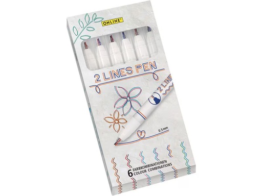 [90351403 1708888] Online Fineliner Two Lines Pen 6er Set