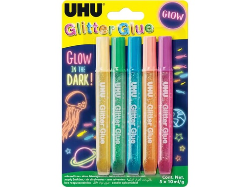[90351523 1720532] UHU Bastelkleber Glitter Glue Glow 5 x 10 ml