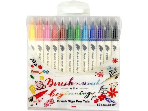 [90358908 1731016] pentel Fasermaler Brush Sign Pen Twin 12 Farben