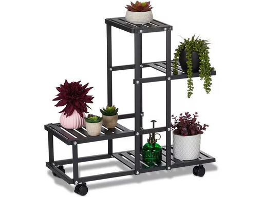 [90359290 1720772] relaxdays Pflanzenständer mit Rollen 60.5 cm, Schwarz