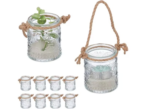 [90359413 1720781] relaxdays Windlicht Summer Vintage 7 cm, Glas, 12 Stück
