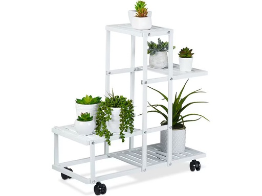 [90359802 1720773] relaxdays Pflanzenständer mit Rollen 60.5 cm, Weiss