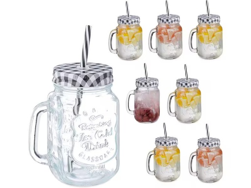 [90359876 1720733] relaxdays Trinkglas Summer 500 ml, 8 Stück, Schwarz/Transparent/Weiss