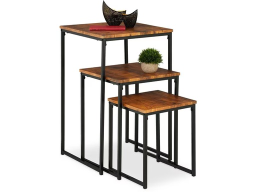 [90360087 1720797] relaxdays Beistelltisch 3er Set Braun/Schwarz