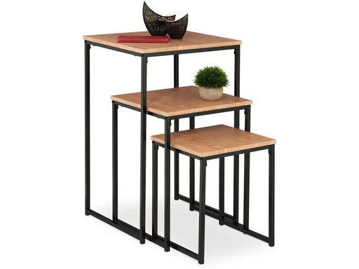 [90360288 1720798] relaxdays Beistelltisch 3er Set Hellbraun/Schwarz