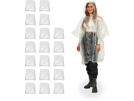 [90360352 1720789] relaxdays Regenponcho 20 Stück, Transparent