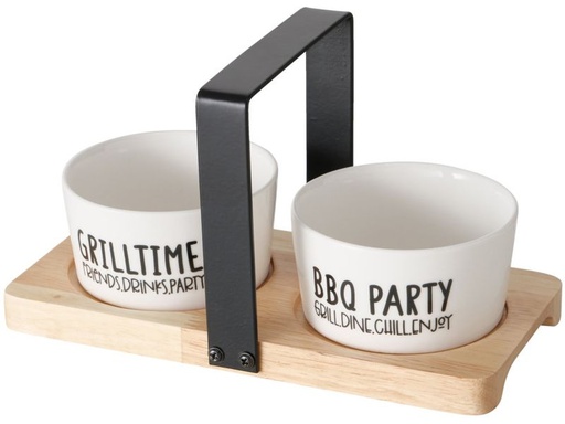 [90361631 1729274] Boltze Servierplatte mit Schälchen Grillhouse Gummibaumholz
