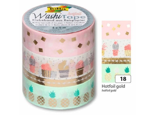 [90005639 546790] Folia Washi Tape Hotfoil Rosa/Gold/Grün