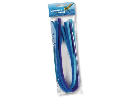 [90058900 627891] Folia Chenilledraht 8 mm, Ton in Ton Mix Blau, 10 Stück