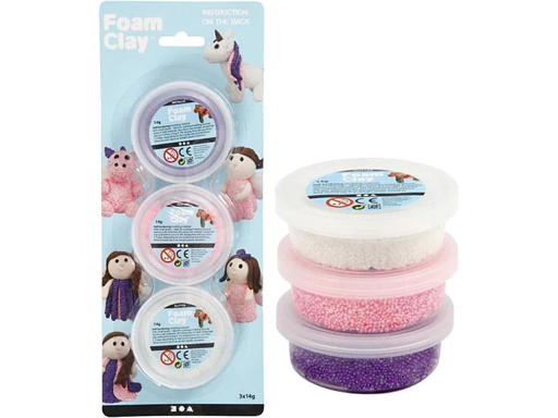 [90059740 659277] Creativ Company Modellier-Set Foam Clay 3 x 14 g Weiss; Lila; Pink