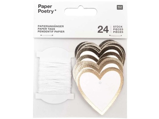 [90060010 1146443] Rico Design Geschenkanhänger Herz 24 Stück, Gold