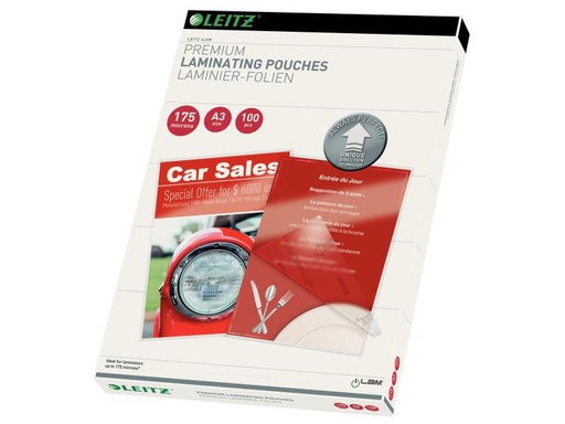 [90006102 627349] Leitz Laminierfolie Premium A3, 175 µm, 100 Stück, Glänzend
