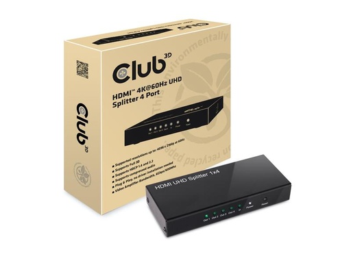 [90006184 849584] Club 3D 4-Port Signalsplitter HDMI 2.0 UHD Splitter 4 Port