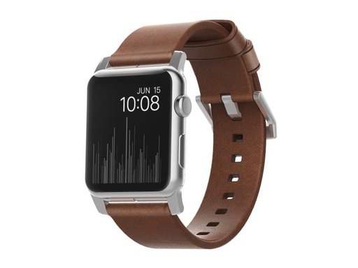 [90062083 766986] Nomad Lederarmband Modern Strap Apple Watch Braun/Silber