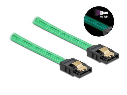 [90006202 1128959] Delock SATA-Kabel UV Leuchteffekt grün 50 cm