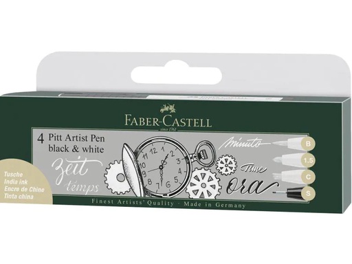 [90064519 924239] Faber-Castell Tuschestift PITT Artist Pen Black &amp; White 4 Stück