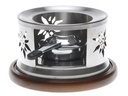Nouvel Fondue-Rechaud Edelweiss mit Akazienholz, Silber