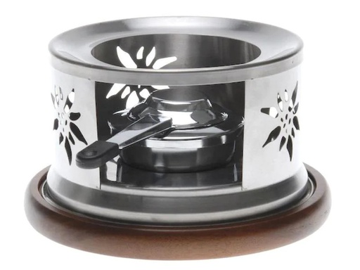 [90066481 268039] Nouvel Fondue-Rechaud Edelweiss mit Akazienholz, Silber