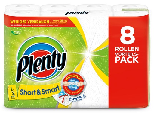 [90066669 476582] Plenty Haushaltspapier Short &amp; Smart 8 Rollen à 74 Blatt
