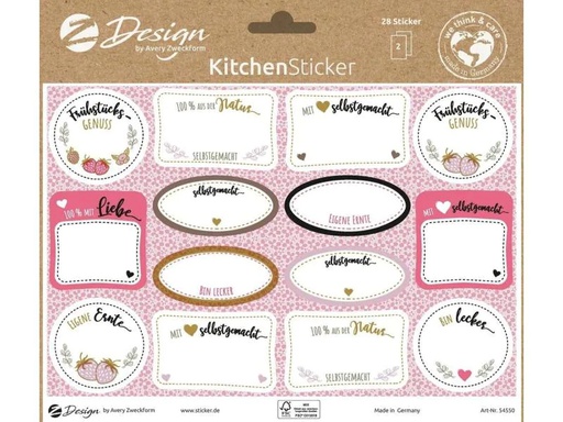 [90069394 1058302] Z-Design Motivsticker A5 Kitchen Mit Herz selbstgemacht, 28 Aufkleber