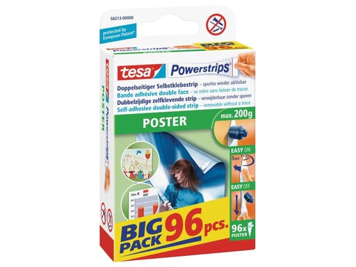 [90070166 338998] tesa Selbstklebestrip Powerstrips für Poster, 96 Stück