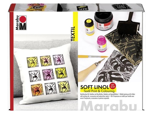 [90071305 998190] Marabu Textilfarbe Soft Linol Print &amp; Colouring Set Hochdruck