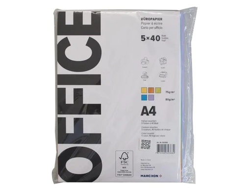 [90076054 879903] Office Kopierpapier A4 Blau/Gelb/Grün/Lila/Orange 200 Stück