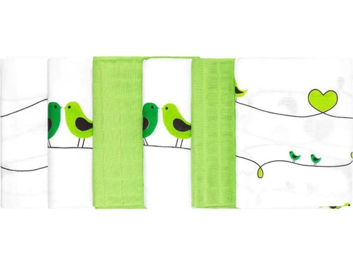 [90007628 974435] MAKIAN Mulltuch 6-er Set 80 x 80 cm Grün und Weiss Vögel