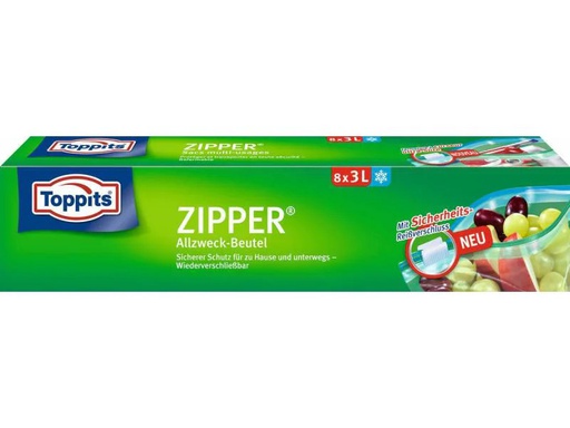 [90007774 370614] Toppits Frischhaltebeutel Zipper 24 cm x 27 cm, 8 Stück
