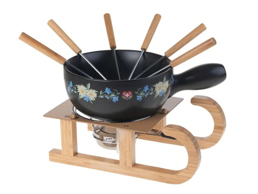 [90079227 373111] Nouvel Käsefondue-Set Schlitten 9 Teile, Schwarz