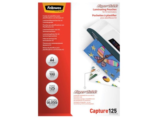 [90079744 249616] Fellowes Laminierfolie Superquick A4, 125 µm, 100 Stück, Glänzend