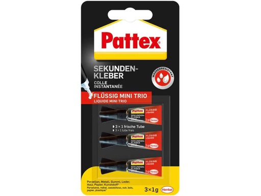 [90080094 606040] Pattex Sekundenkleber Mini Trio 3 Stück, Transparent