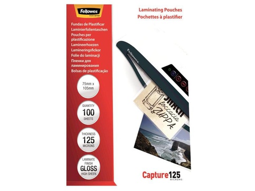 [90080108 916450] Fellowes Laminierfolie 75 x 105 mm, 125 µm, 100 Stück, Glänzend