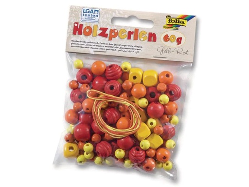 [90080332 599533] Folia Holzperlen Gelb/Rot